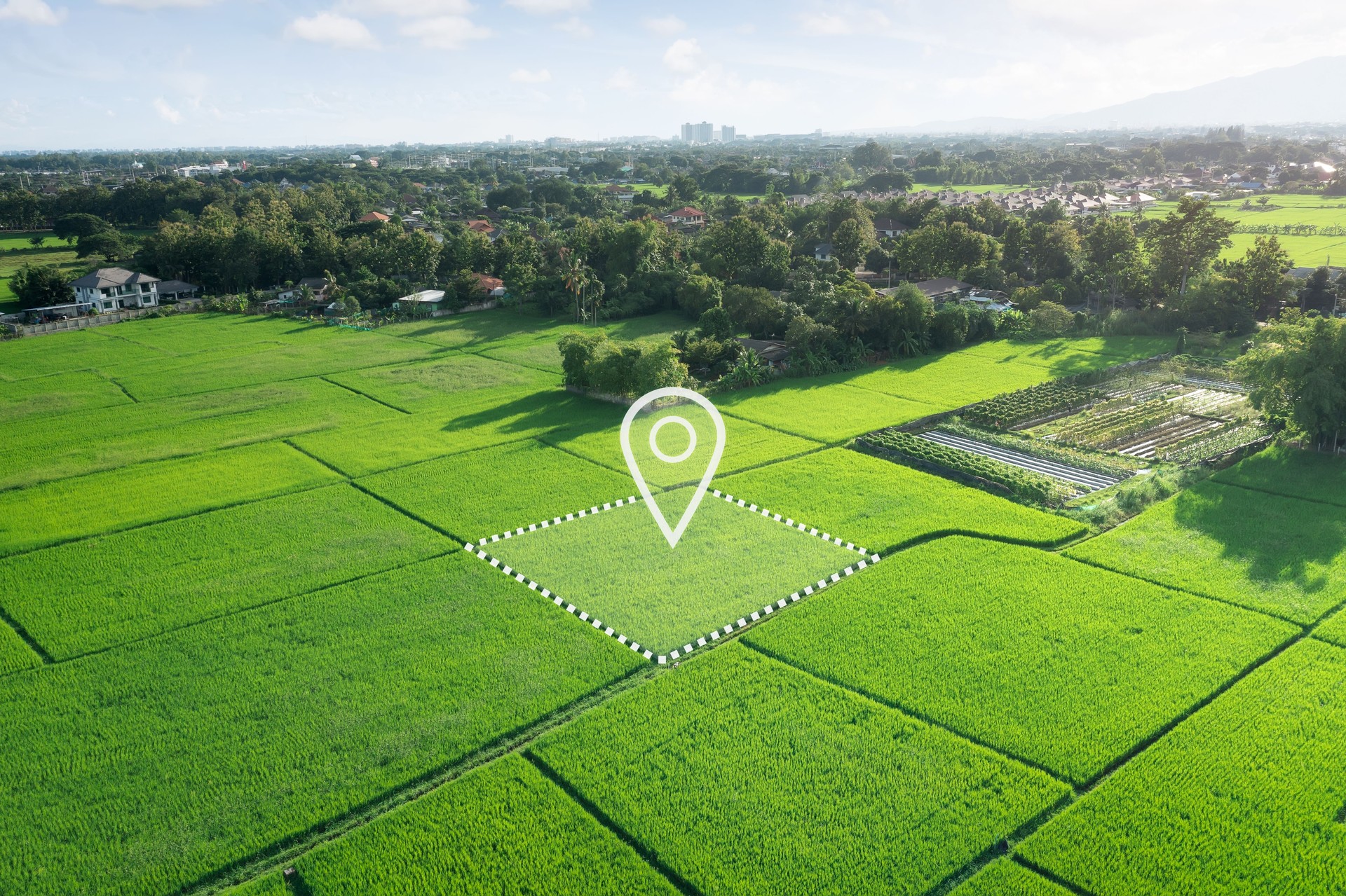 Land plot in aerial view in Chiang Mai of Thailand.